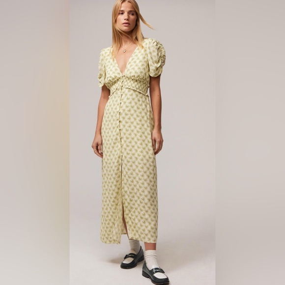 Urban Outfitters Kimchi Blue Ioni Midi Dress Yellow & Green Small - Picture 1 of 11